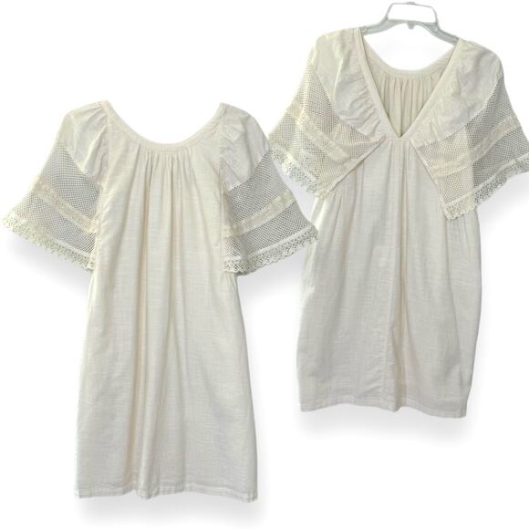 Old Navy Flutter Sleeve Shift Dress M Cream Lace Summer Coastal Cottage Coquette - Picture 1 of 15